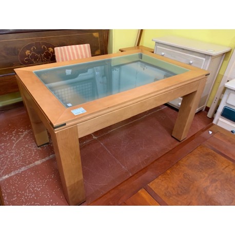 Mesa comedor rect  haya y cerezo ext T/cristal