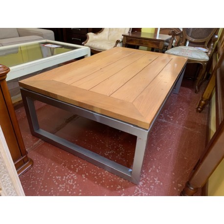 Mesa centro terraza metal y madera teka