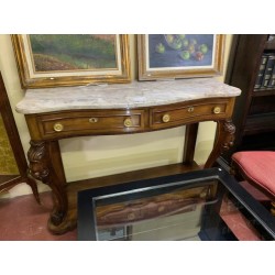 Consola antigua madera de nogal 2/c t/ marmol