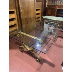Mesa centro forja color dorado tapa cristal