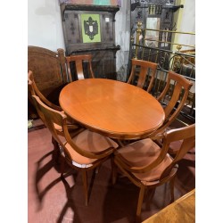 Mesa comedor oval ext + 6 sillas color cerezo