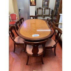 Mesa oval nogal + 6 sillas y 2 sillones