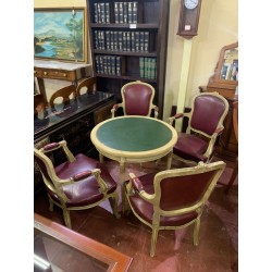 Mesa juego en color hueso + 4 sillones piel