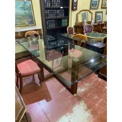 Mesa comedor pies madera tapa cristal