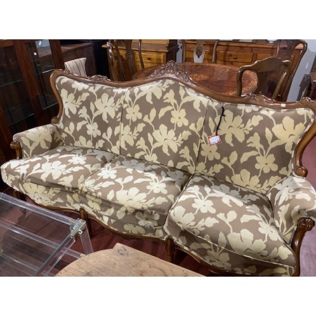 Sofa 3/p madera vista tap flores beige