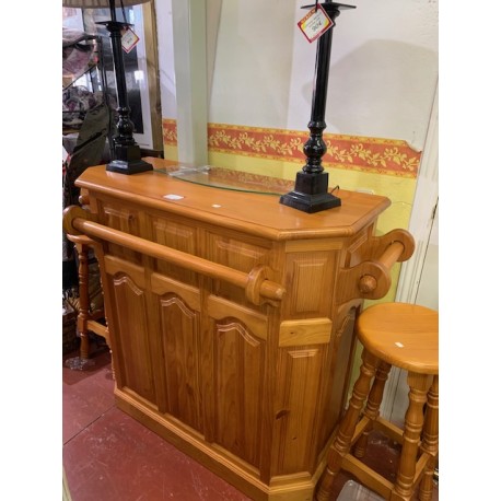 Barra de bar rustica pino con 2 banquetas