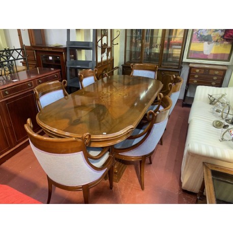 Mesa comedor oval clasica ext + 6 sillas