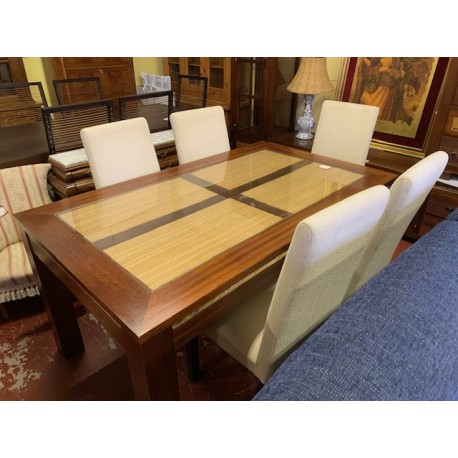 Mesa comedor colonial ext madera y rattan
