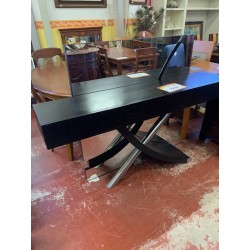 Consola moderna roble negro y cromo + espejo cuadrado