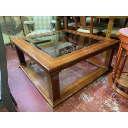 Mesa centro clasica nogal tapa cristal