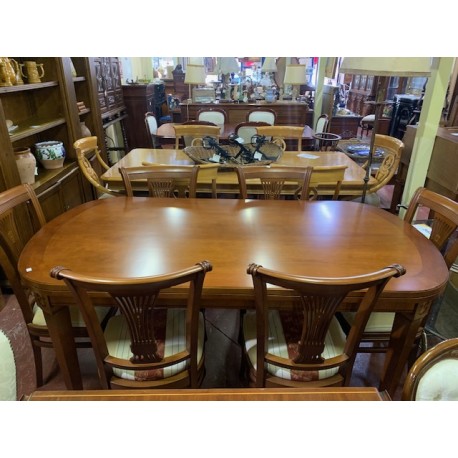 Mesa comedor cerezo ext + 6 sillas estilo clasico