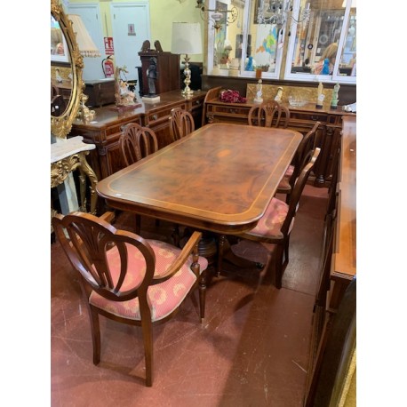 Mesa comedor clasica lupa de nogal + 4 sillas y 2 sillones
