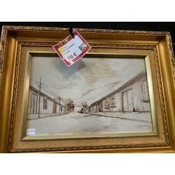 Cuadro pintura sobre ceramica enmarcada y firmada