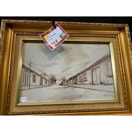 Cuadro pintura sobre ceramica enmarcada y firmada