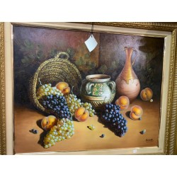 Oleo bodegon marco dorado firmado Ochoa