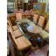 Mesa comedor 2 columnas tapa cristal oval + 6 sillas y 2 sillones