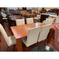 Mesa comedor cerezo ext con 6 sillas respaldo tapizado
