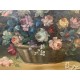 Oleo antiguo cesto con flores marco dorado