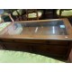 Mesa centro rustica tapa cristal con cajones