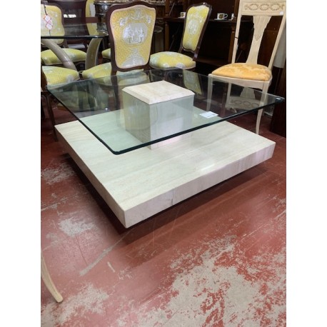 Mesa centro marmol travertino y cristal