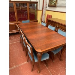 Mesa comedor madera caoba maciza + 8 sillas tap azul