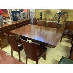 Mesa colonial con 2 ext + 6 sillas tap cuero negro