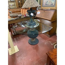 Mesa comedor columna resina y metacrilato tapa cristal redonda