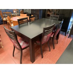Mesa comedor rect ext + 6 sillas color negro ebano