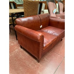 Sofa ingles tipo  chester en cuero color brandy
