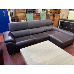 Sofa + chaislonge en piel y semipiel color chocolate