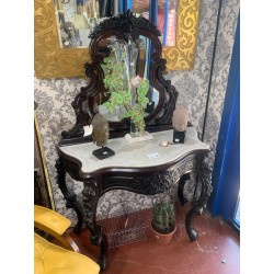 Consola antigua tallada tap marmol con espejo