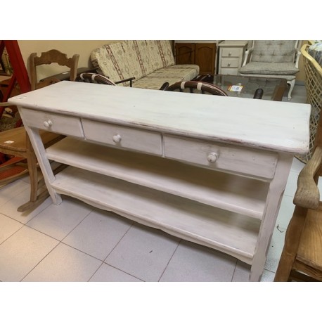 Consola madera maciza en blanco roto 3/c