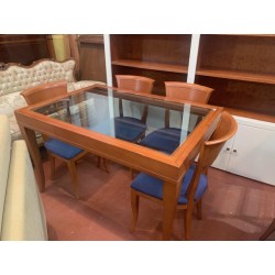 Mesa comedor haya y cristal ext + 6 sillas