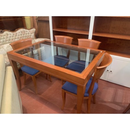 Mesa comedor haya y cristal ext + 6 sillas