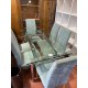 Mesa comedor cristal y acero ext + 6 sillas tap verde agua