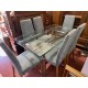 Mesa comedor cristal y acero ext + 6 sillas tap verde agua