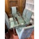 Mesa comedor cristal y acero ext + 6 sillas tap verde agua