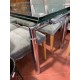 Mesa comedor cristal y acero ext + 6 sillas tap verde agua