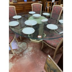Mesa comedor columna marmol tapa cristal redondo pecho paloma