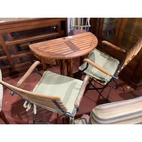 Mesa jardin con alas + 4 sillas teka y hierro