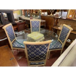 Mesa comedor estilo rococo tapa cristal + 4 sillas