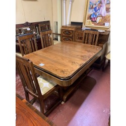 Mesa comedor en madera de nogal estilo Art Deco con 6 sillas