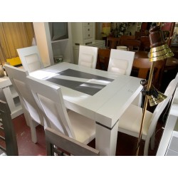 Mesa comedor moderna en blanco y plata + 6 sillas