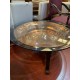 Mesa centro pie forja maciza plato cobre con cristal redondo