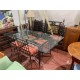 Mesa comedor estructura forla maciza tapa cristal + silleria