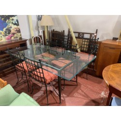 Mesa comedor estructura forla maciza tapa cristal + silleria
